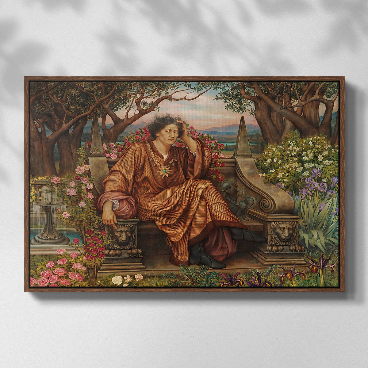Front view of A Soul in Hell, c. 1901-1902 by Evelyn De Morgan in a walnut floater framed canvas.
