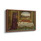 Angled view of The Wandering Jew: Whom the Gods Love Die Young, 1888 by Evelyn De Morgan in a walnut floater framed canvas.