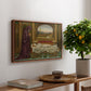 The Wandering Jew: Whom the Gods Love Die Young, 1888 by Evelyn De Morgan, presented in a walnut floater framed canvas featuring a solitary figure standing in interior space with contemplative expression, displayed above a hallway console table.