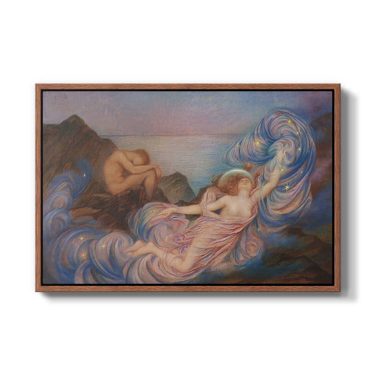 Twilight, 1914 by Evelyn De Morgan in a walnut floater framed canvas wall art display.