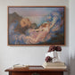 Walnut floater framed canvas featuring Twilight, 1914 by Evelyn De Morgan above an entryway table in a minimalist foyer.
