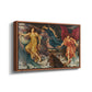 Angled view of The Storm Spirits, 1900 by Evelyn De Morgan in a walnut floater framed canvas.