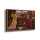 Angled view of The Gilded Cage, c. 1901-1902 by Evelyn De Morgan in a walnut floater framed canvas.