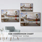 Size comparison chart for walnut floater framed canvas featuring Winding the Skein, c. 1878 by Frederic Leighton.