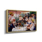Angled view of Luncheon of the Boating Party (Le Déjeuner des canotiers), 1880-1881 by Pierre-Auguste Renoir in a natural wood floater framed canvas.