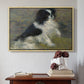 Natural wood floater framed canvas featuring Tama, the Japanese Dog, c. 1876 by Pierre-Auguste Renoir above an entryway table in a minimalist foyer.