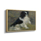 Angled view of Tama, the Japanese Dog, c. 1876 by Pierre-Auguste Renoir in a natural wood floater framed canvas.