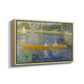 Angled view of The Skiff (La Yole), 1875 by Pierre-Auguste Renoir in a natural wood floater framed canvas.