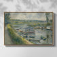 Front view of Wash-House Boat at Bas-Meudon, c. 1874 by Pierre-Auguste Renoir in a natural wood floater framed canvas.