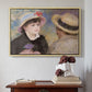 Natural wood floater framed canvas featuring Boating Couple (Aline Charigot and Renoir), c. 1881 by Pierre-Auguste Renoir above an entryway table in a minimalist foyer.
