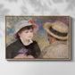 Front view of Boating Couple (Aline Charigot and Renoir), c. 1881 by Pierre-Auguste Renoir in a natural wood floater framed canvas.