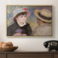 Boating Couple (Aline Charigot and Renoir), c. 1881 by Pierre-Auguste Renoir in a natural wood floater framed canvas displayed above a console table in a hallway, featuring a romantic scene of two figures in casual conversation with soft light.