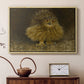 Natural wood floater framed canvas featuring a bird of prey resting on tree branch with textured feathers, displayed above a cabinet in a soft-toned living room.