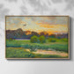 Front view of Flying Duck at Sunset, 1924 by Bruno Liljefors in a natural wood floater framed canvas.