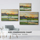 Size comparison chart for natural wood floater framed canvas featuring Flying Duck at Sunset, 1924 by Bruno Liljefors.