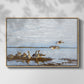 Front view of Greylag Geese (Grågäss), 1922 by Bruno Liljefors in a natural wood floater framed canvas.