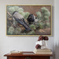 Natural wood floater framed canvas featuring Hooded Crows (Kråkor), 1891 by Bruno Liljefors above an entryway table in a minimalist foyer.