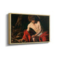 Angled view of Saint John the Baptist in the Wilderness, c. 1603-1604 by Caravaggio in a natural wood floater framed canvas.