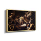 Angled view of The Martyrdom of Saint Matthew, 1599-1600 by Caravaggio in a natural wood floater framed canvas.