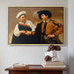 Natural wood floater framed canvas featuring The Fortune Teller (Capitoline Version), c. 1599 by Caravaggio above an entryway table in a minimalist foyer.