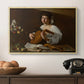 The Lute Player (Hermitage Version), c. 1596 by Caravaggio in a natural wood floater framed canvas displayed above a console table in a hallway, featuring a Baroque depiction of musician with detailed textures and lighting.