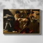 Front view of The Crowning with Thorns (Vienna Version), c. 1602-1604 by Caravaggio in a natural wood floater framed canvas.