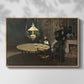 Front view of Interior, after Dinner, 1868-1869 by Claude Monet in a natural wood floater framed canvas.