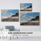 Size comparison chart for natural wood floater framed canvas featuring The Beach at Honfleur, 1864 by Claude Monet.