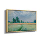 Angled view of The Wheat Field (Champ de Blé), 1881 by Claude Monet in a natural wood floater framed canvas.