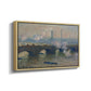 Angled view of Waterloo Bridge, Gray Day, 1903 by Claude Monet in a natural wood floater framed canvas.