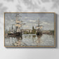 Front view of Ships Riding on the Seine at Rouen, 1872 by Claude Monet in a natural wood floater framed canvas.