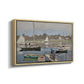 Angled view of The Basin at Argenteuil, 1874 by Claude Monet in a natural wood floater framed canvas.