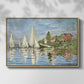 Front view of Regatta at Argenteuil, 1872 by Claude Monet in a natural wood floater framed canvas.