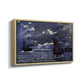 Angled view of A Seascape, Shipping by Moonlight, 1864 by Claude Monet in a natural wood floater framed canvas.