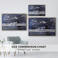Size comparison chart for natural wood floater framed canvas featuring A Seascape, Shipping by Moonlight, 1864 by Claude Monet.