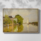 Front view of Houses on the Achterzaan, 1871 by Claude Monet in a natural wood floater framed canvas.