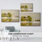 Size comparison chart for natural wood floater framed canvas featuring Houses on the Achterzaan, 1871 by Claude Monet.