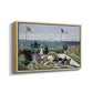 Angled view of Garden at Sainte-Adresse, 1867 by Claude Monet in a natural wood floater framed canvas.