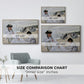 Size comparison chart for natural wood floater framed canvas featuring On the Beach at Trouville, 1870 by Claude Monet.