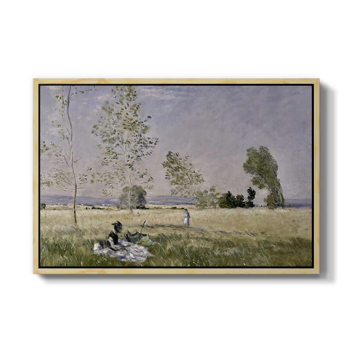 Summer (L'ete), 1874 by Claude Monet in a natural wood floater framed canvas wall art display.