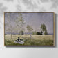 Front view of Summer (L'ete), 1874 by Claude Monet in a natural wood floater framed canvas.