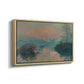 Angled view of Sunset on the Seine at Lavacourt, Winter Effect, 1880 by Claude Monet in a natural wood floater framed canvas.
