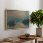 Sunset on the Seine at Lavacourt, Winter Effect, 1880 by Claude Monet, presented in a natural wood floater framed canvas featuring a glowing sunset over snowy river landscape with soft reflections, displayed above a hallway console table.