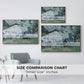 Size comparison chart for natural wood floater framed canvas featuring The Saint-Lazare Station, 1877 by Claude Monet.