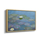Angled view of Water Lilies (Nymphéas), 1897-1899 by Claude Monet in a natural wood floater framed canvas.