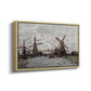 Angled view of Windmills near Zaandam, 1871 by Claude Monet in a natural wood floater framed canvas.