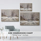 Size comparison chart for natural wood floater framed canvas featuring The Boulevard de Pontoise at Argenteuil, Snow Effect, 1875 by Claude Monet.