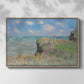 Front view of The Cliff Walk at Pourville, 1882 by Claude Monet in a natural wood floater framed canvas.