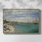 Front view of Regatta at Sainte-Adresse, 1867 by Claude Monet in a natural wood floater framed canvas.