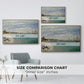 Size comparison chart for natural wood floater framed canvas featuring Regatta at Sainte-Adresse, 1867 by Claude Monet.
